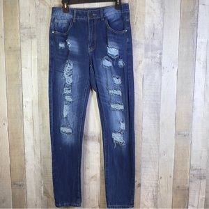 Unbranded Size 30 Distressed Blue Denim Straight Leg Jeans w/5 Pockets